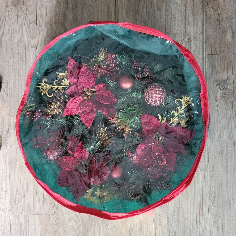Christmas Berries and Poinsettia 24" Front Door Wreath with Storage Bag